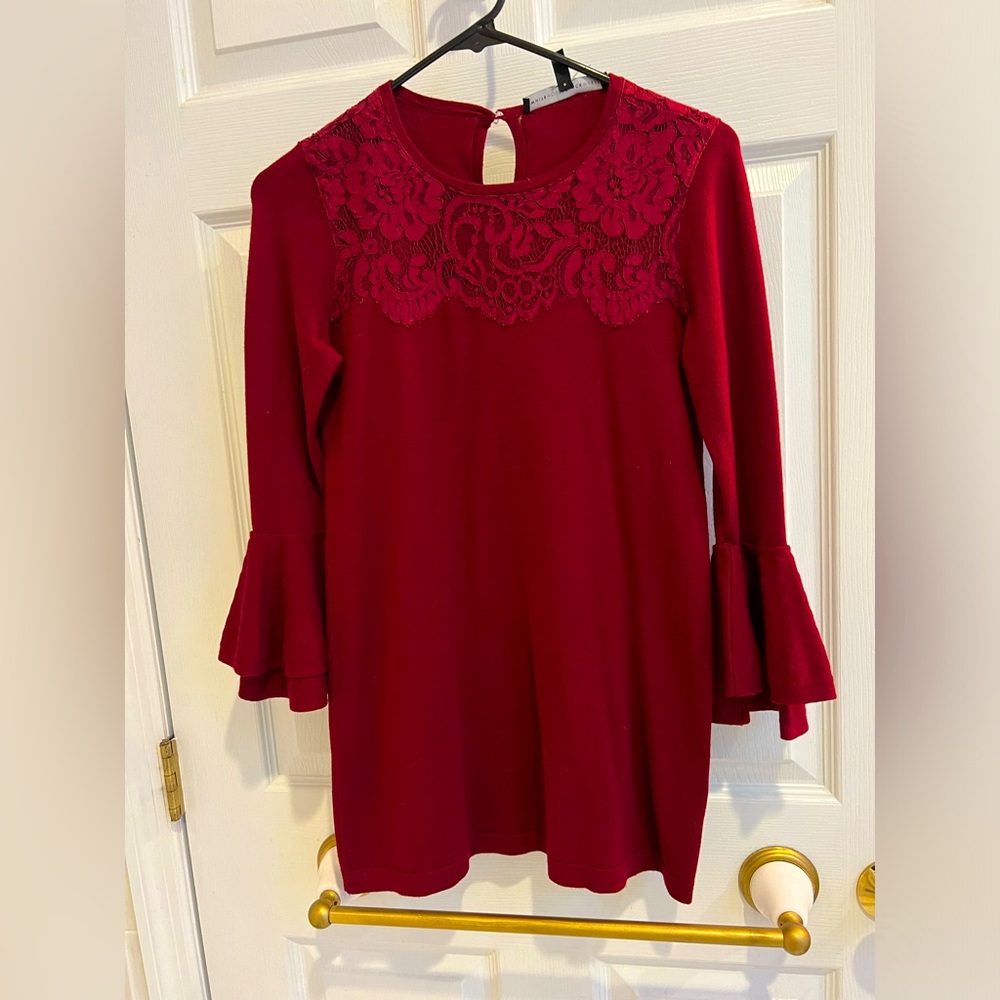 WhiteHouse BlackMarket Cranberry Red Tunic Sweater- XSP